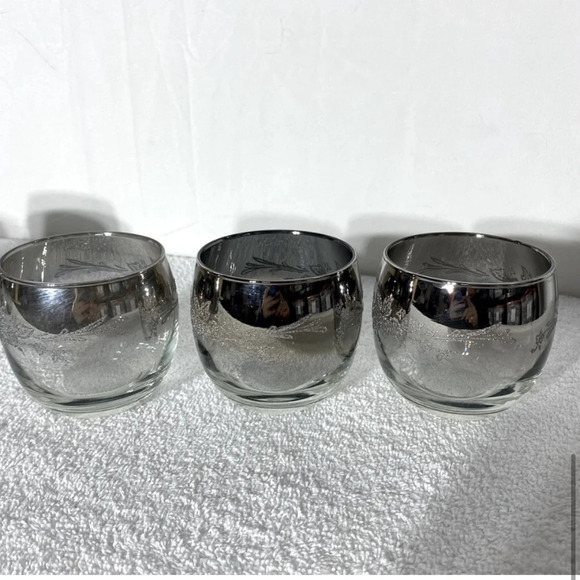 Vitreon Queen's Lusterware Silver Fade Roly Poly Silver Ombre Glasses x6 - Picture 8 of 13